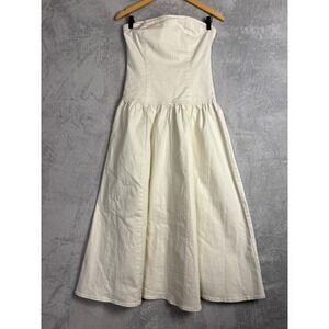 🆕 OAK + FORT Cream Strapless Denim‎ Maxi Dress S Canvas Utility Coastal Party